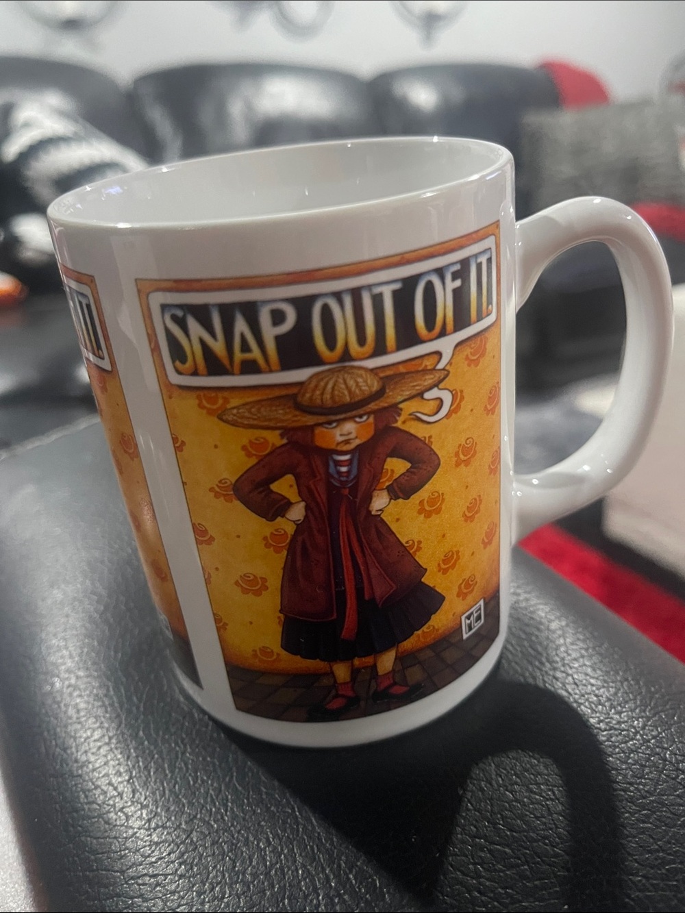 Snap Out Of It Illustrated Ceramic Coffee Mug - Yellow & White